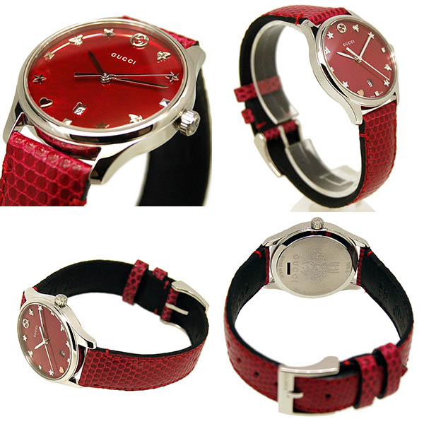 GUCCI YA126584 Ｇタイムレス デイト クォーツ レッド Gucci Women's G-Timeless Mother of Pearl Star 38mm Watch