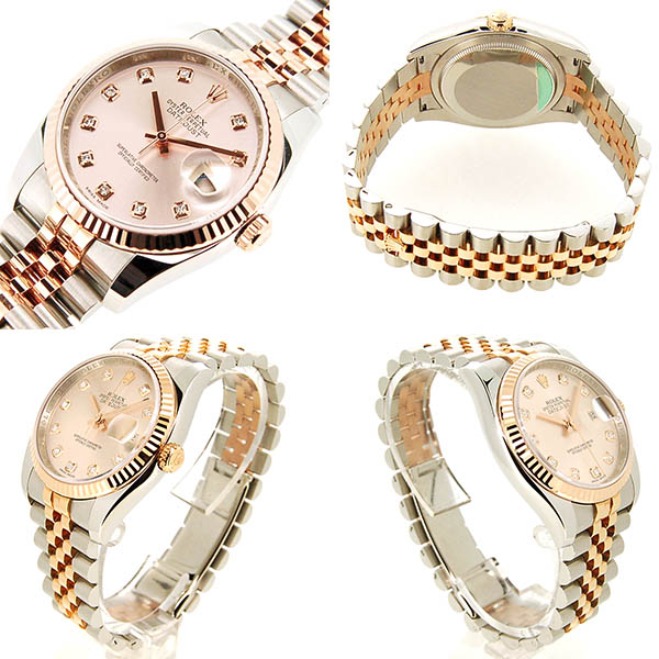 ロレックス ROLEX デイトジャスト 116231G ピンク 10Pダイヤ SS×18KPG ...