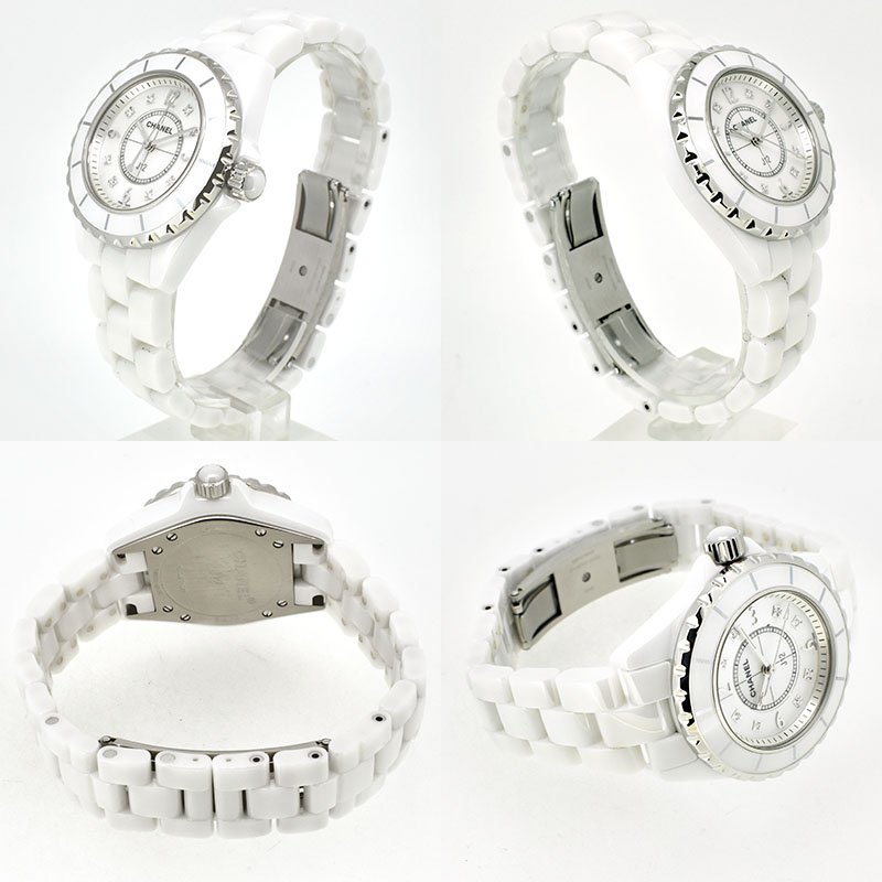 シャネル CHANEL J12 33mm レディース H2422 ホワイト 8Pダイヤ シェル
